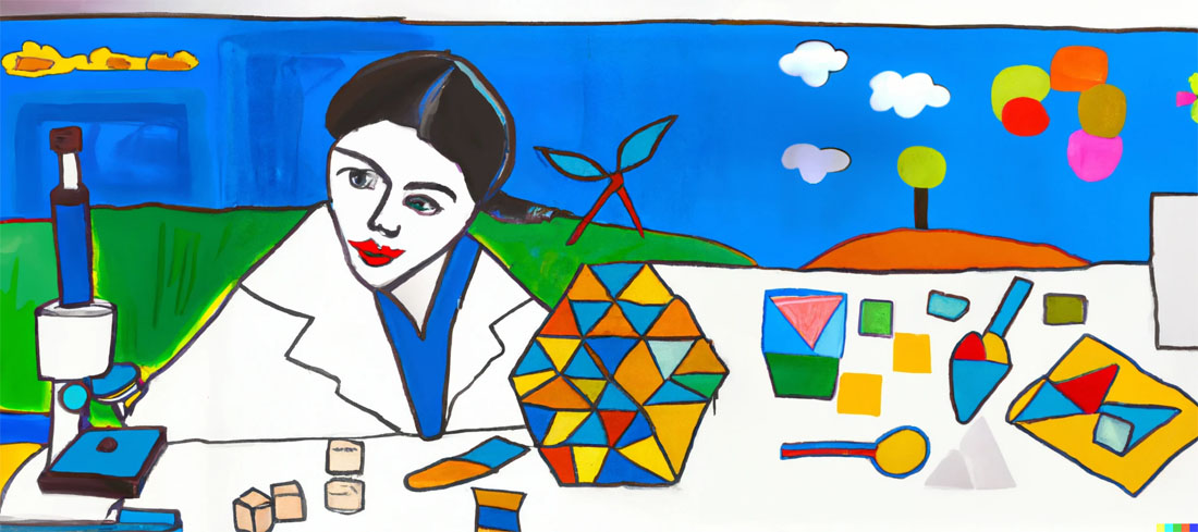 DALL·E 2022-10-13 09.56.48 - a female scientist studying sugar in the style of picasso